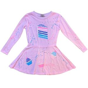 Firehouse Pink Tiered Cake Splatter Long Sleeve Dress girls size XS NWT
